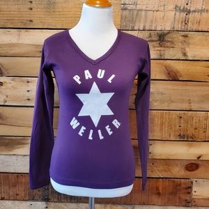 Vintage 2003 "Paul Weller" (The Jam) purple long sleeve v-neck concert t Size L